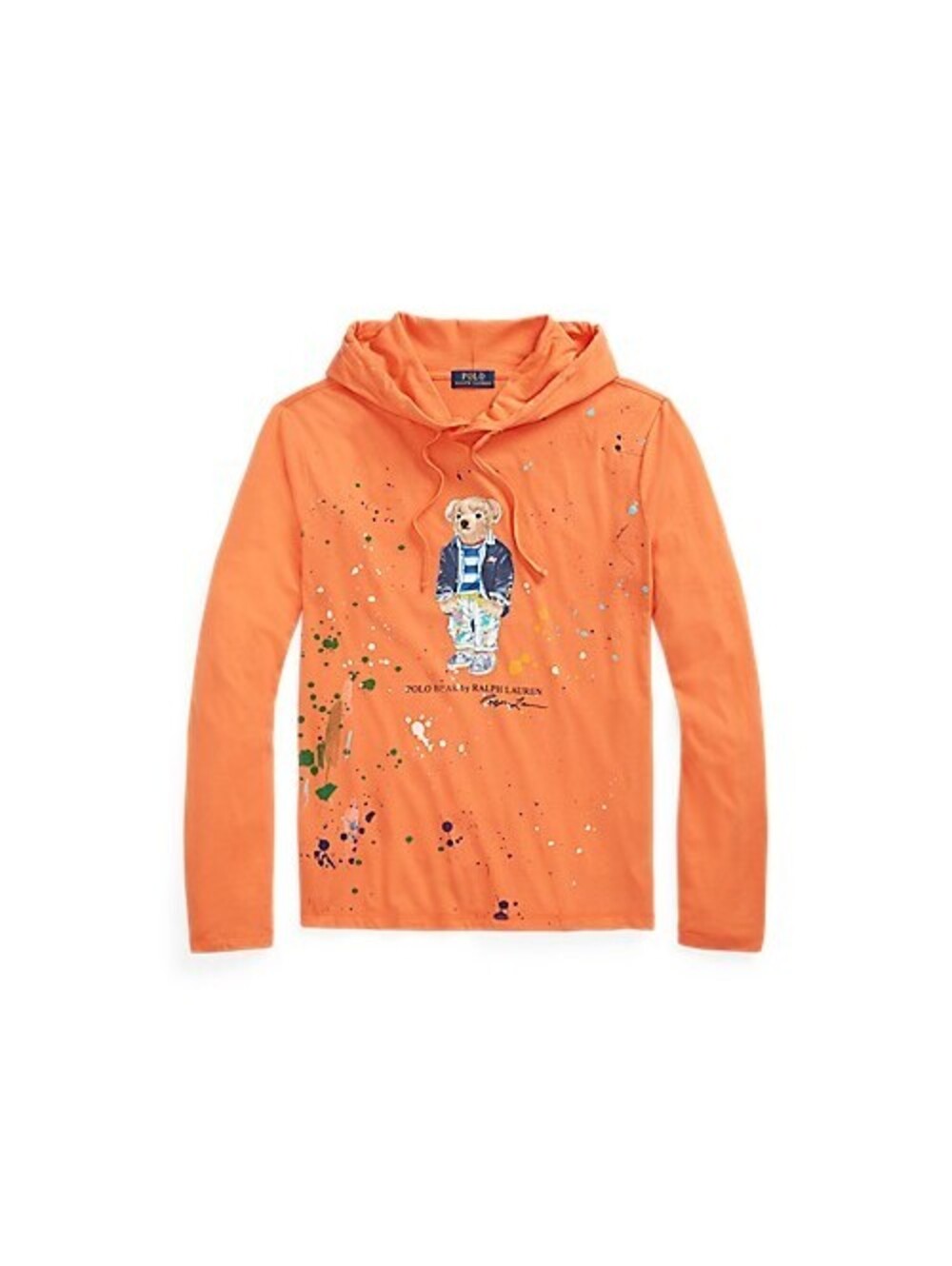 Ralph Lauren Polo Bear Orange Hoodie with Paint Splatter Design